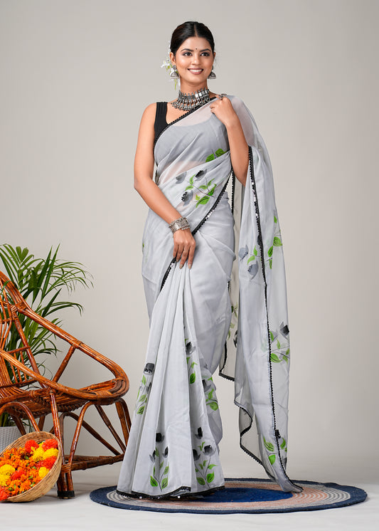 Grey floral saree