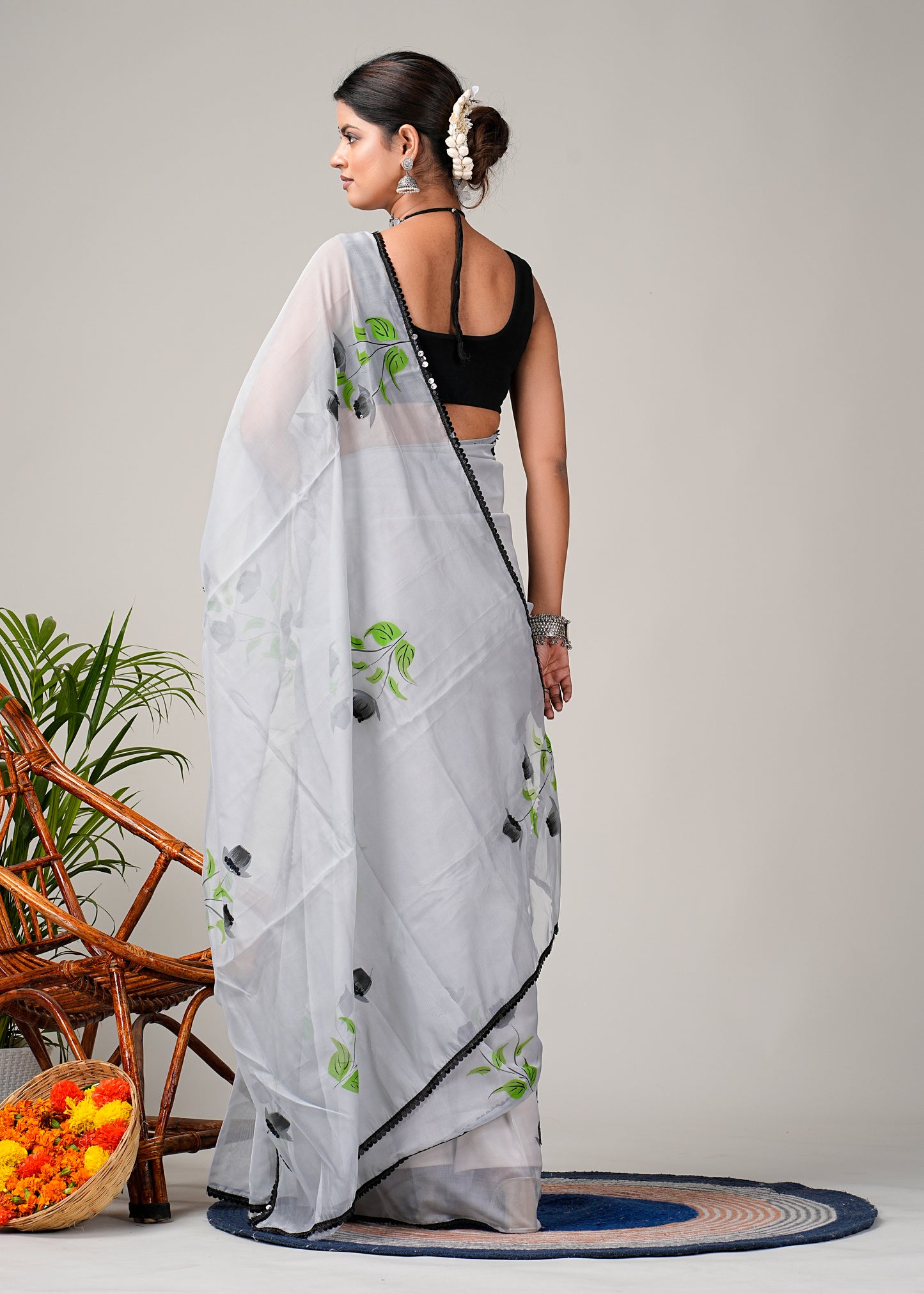 Grey floral saree