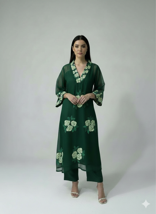 Green Organza Suit