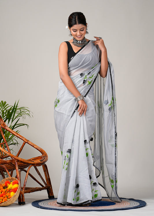 Grey floral saree