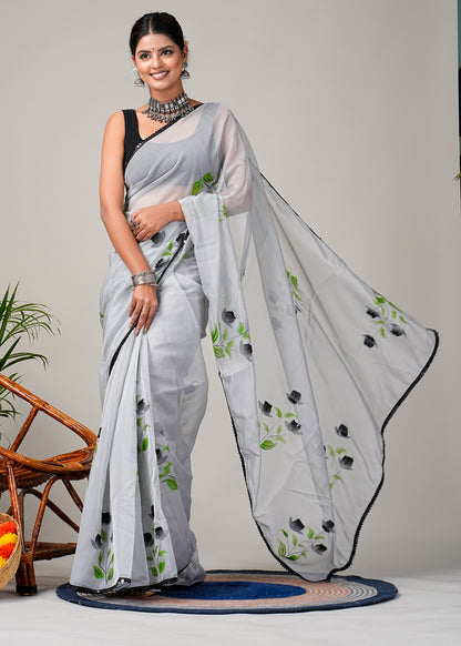 Grey floral saree