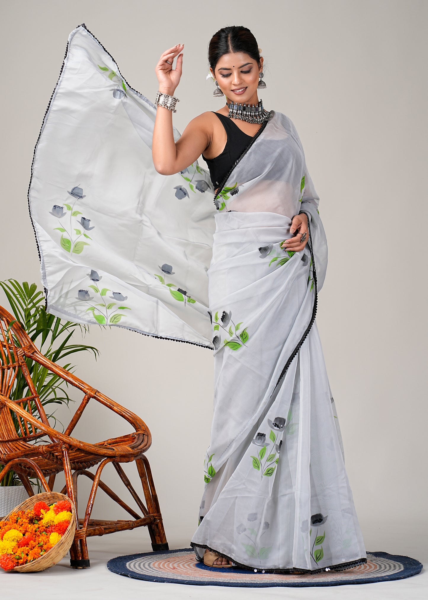 Grey floral saree