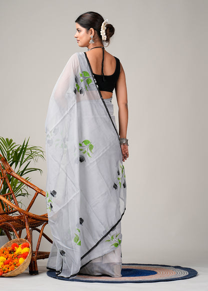 Grey floral saree