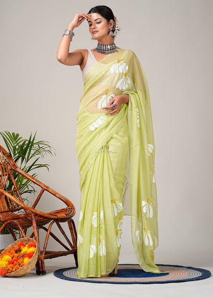 Half Daisy Hand painted Saree
