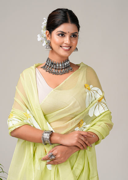 Half Daisy Hand painted Saree