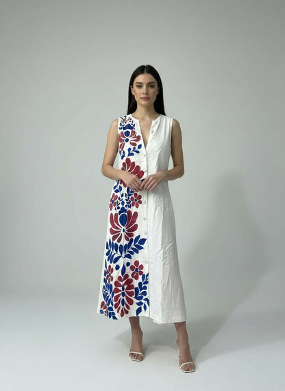 RED-BLUE MIDI DRESS